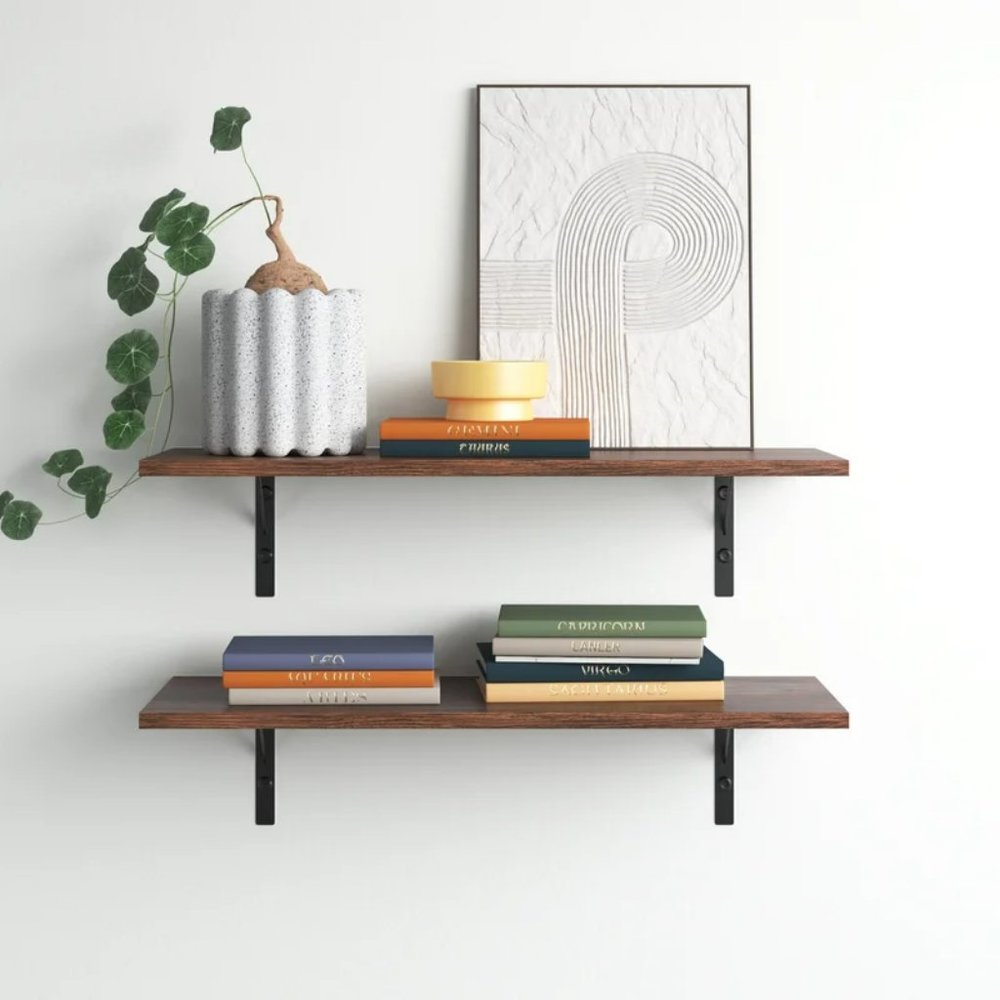 2-Piece Rustic Brown Floating Shelves